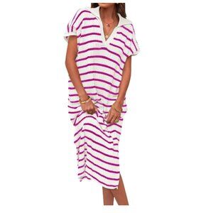 ZESICA Women's Summer Striped Midi Dress in Rose